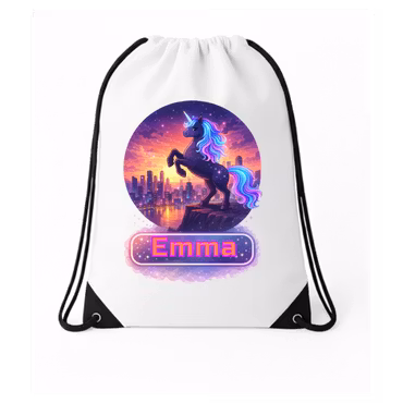 Personlig Gympapåse – Stad i solnedgång med unicorn