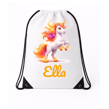 Personlig Gympapåse – Eldig enhörning i guld/orange