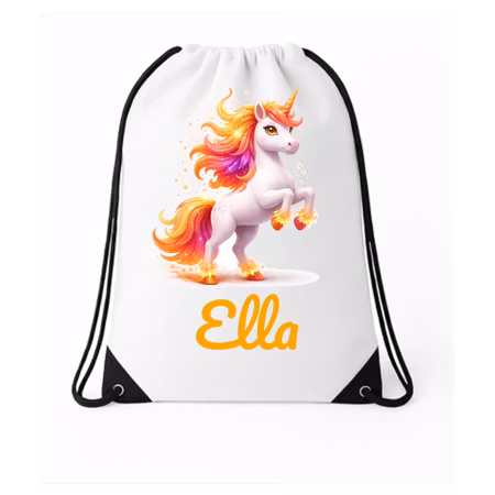 Personlig Gympapåse – Eldig enhörning i guld/orange