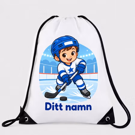 Gympapåse med ishockeyspelande pojke