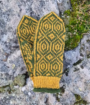 Vanten Akka (grön/gul), damvante strl S/M