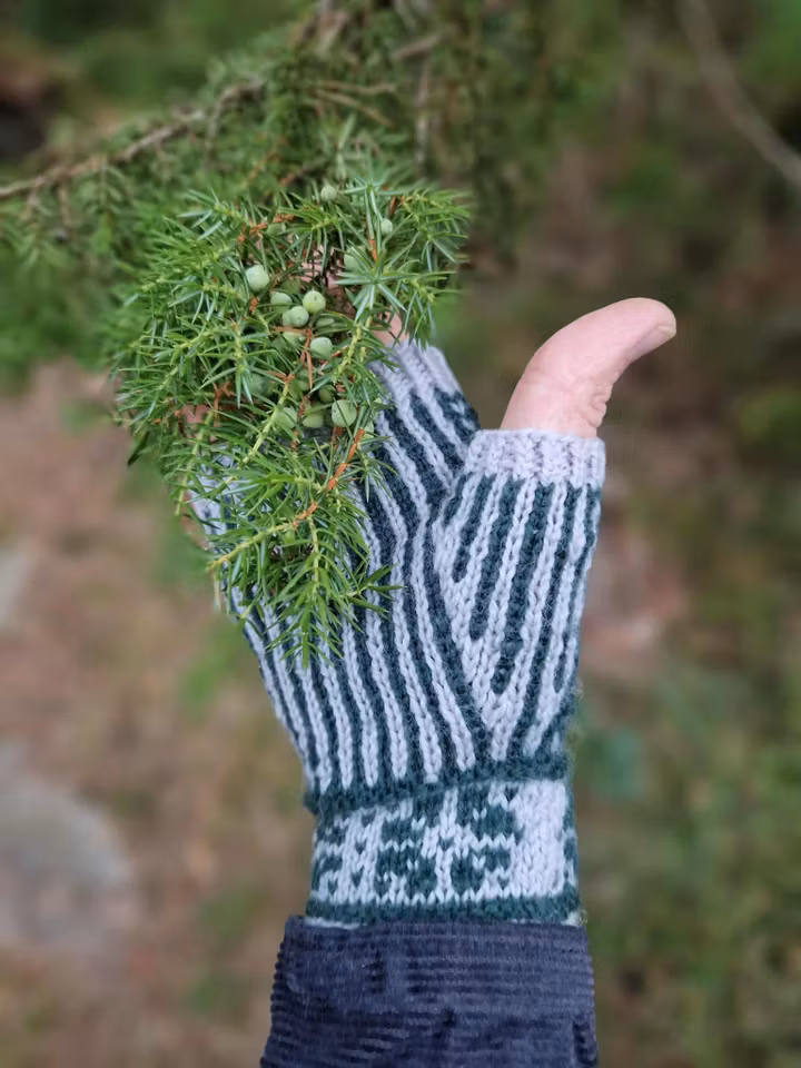 Pine tree fingerless mitts