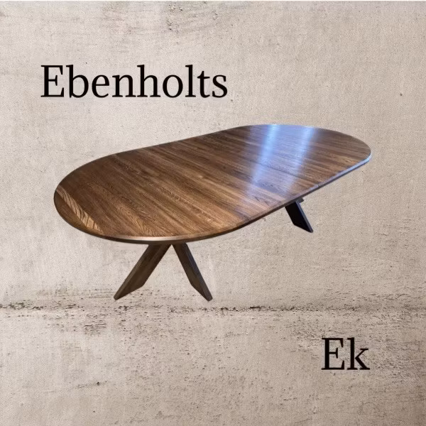Runt matbord i ek med 1-3 illäggsskivor. Kulör Ebenholts