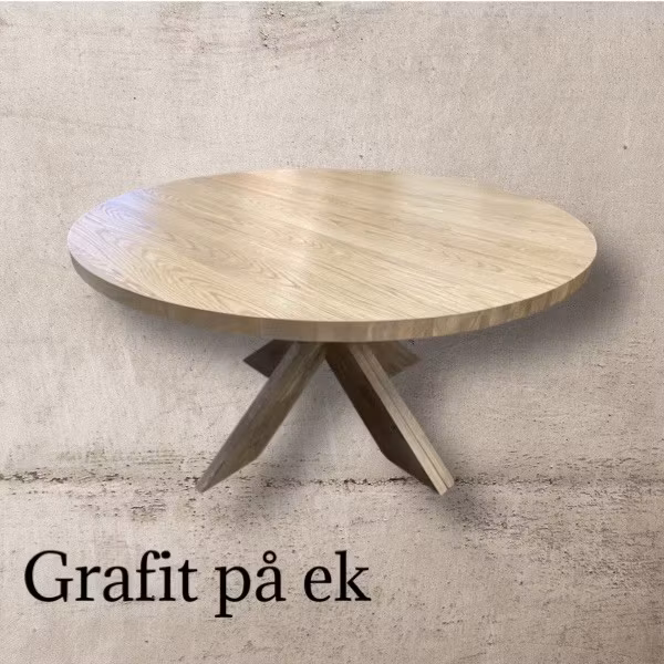 Runt matbord i ek med 1-3 illäggsskivor. Kulör Grafit