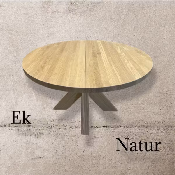 Runt matbord i ek med 1-3 illäggsskivor. Kulör Natur