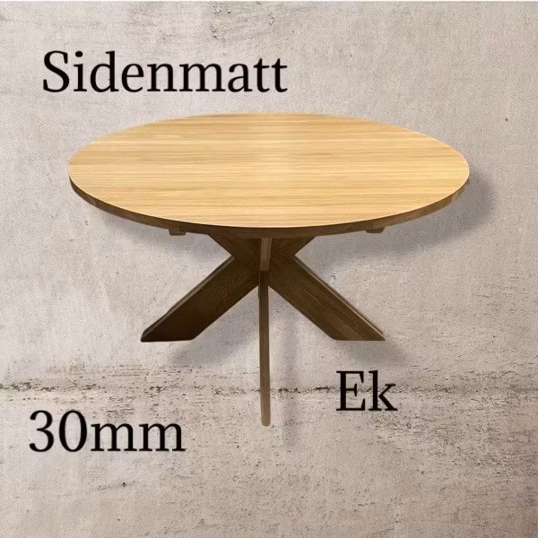 Runt matbord i ek med 1-3 illäggsskivor. Kulör Sidenmatt