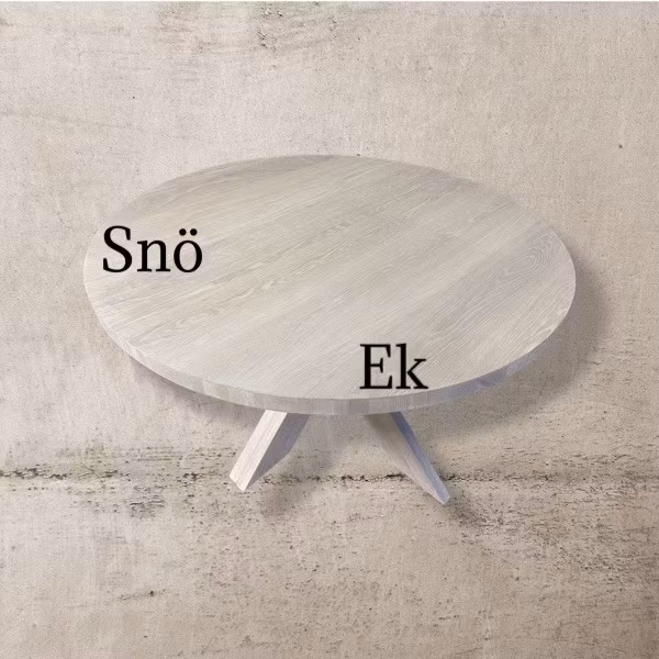 Runt matbord i ek med 1-3 illäggsskivor. Kulör Snö