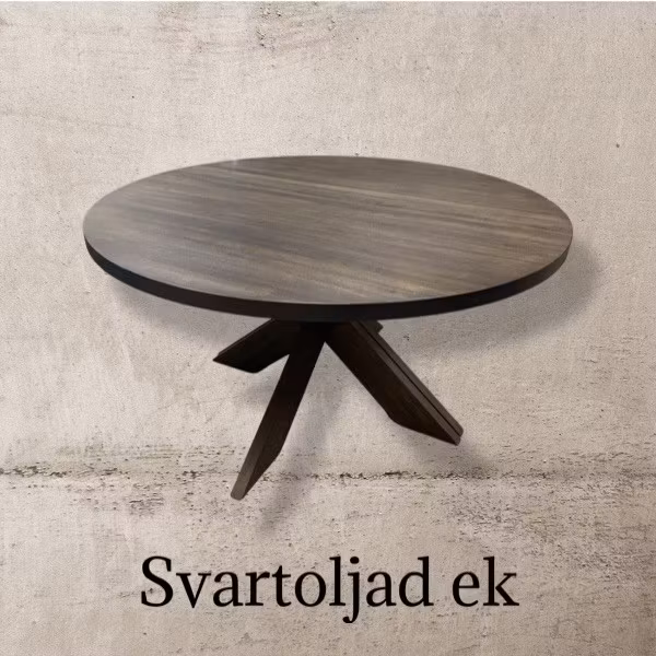 Runt matbord i ek med 1-3 illäggsskivor. Kulör Svart