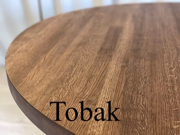 Runt matbord i ek med 1-3 illäggsskivor. Kulör Tobak