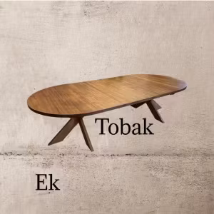 Runt matbord i ek med 1-3 illäggsskivor. Kulör Tobak