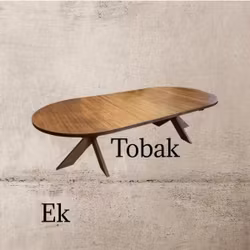 Runt matbord i ek med 1-3 illäggsskivor. Kulör Tobak
