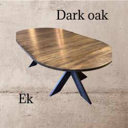 Ek ”dark oak” Runt bord 100-160 med iläggsskivor