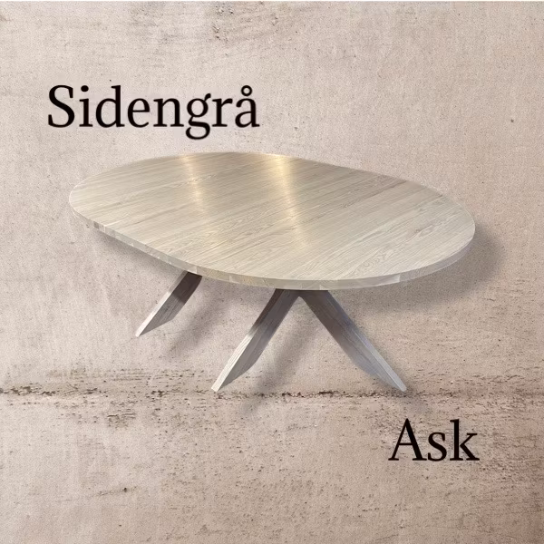 Ask sidengrå. Runt bord 100-160 med ikäggsskivor