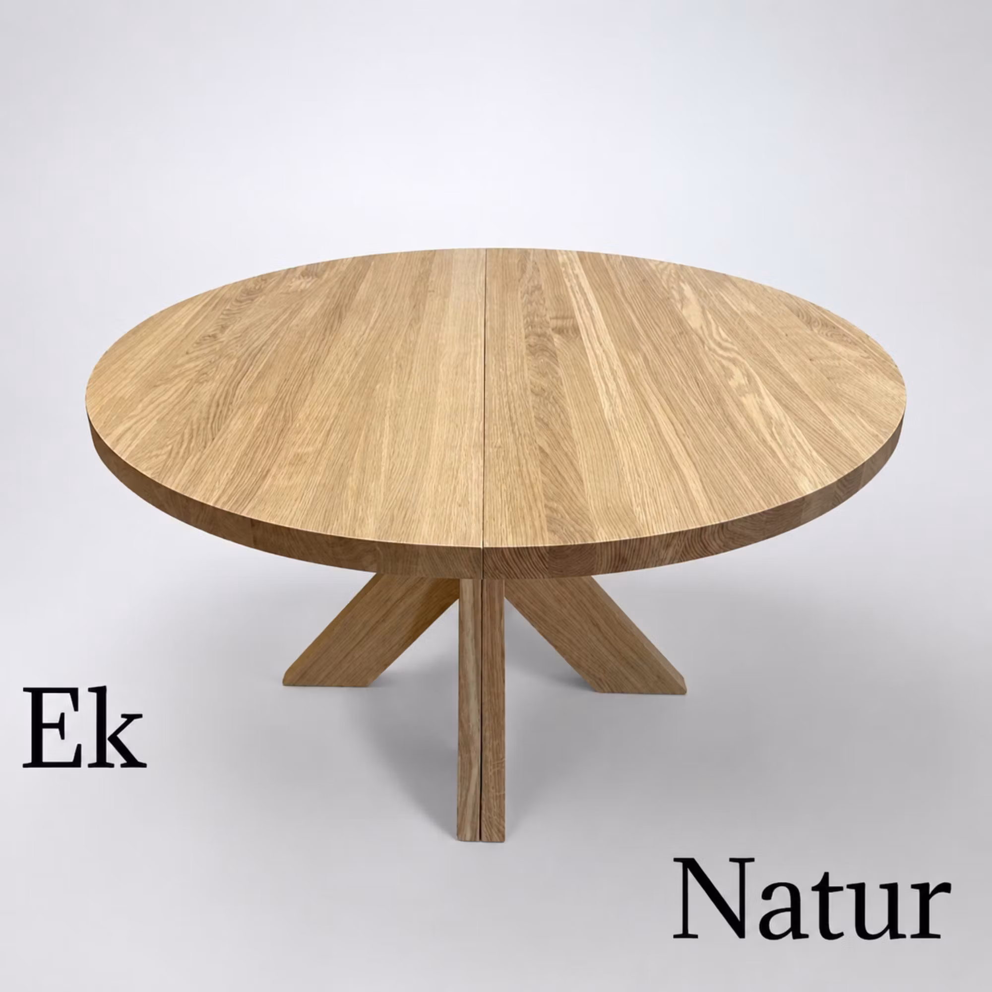 Kulör Natur. Runt matbord i ek med 1-3 illäggsskivor.