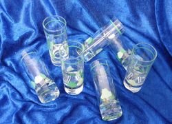 Höga shotglas 7 st träd 80-tal