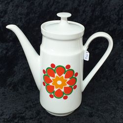 Kaffekanna med blomma orange 70-tal