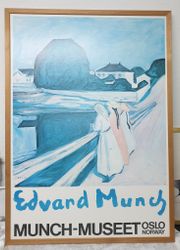 Edvard Munch utställnings affisch "Young Girls on a Bridge" Oslo Norway inramad utan glas  70 tal