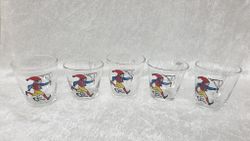 Glögg muggar med målad juldekor retro 5 st munblåsta.