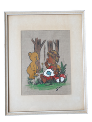 Retro tavla tryck på tyg nalle och ett sittande troll