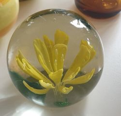 Brevpress retro i glas gul blomma