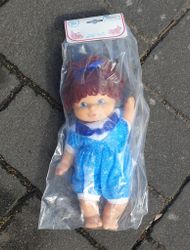 Retro docka med garn hår i originalförpackning