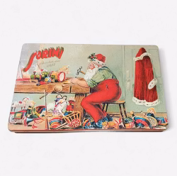 Fin plåtask med Tomtefar i sin verkstad