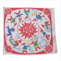 Duk lekande tomte barn ute i snön  32x 28,5 cm