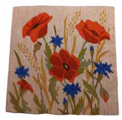 Flamskväv VALLMO-BLÅKLINT 38X38 cm.