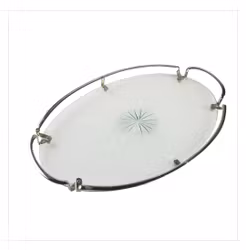 Oval bricka i glas och metall äldre