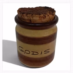 Keramik burk med texten "GODIS"  Gabriel