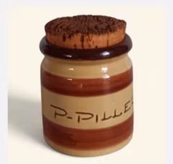 Keramik burk med texten "P-PILLER" Gabriel