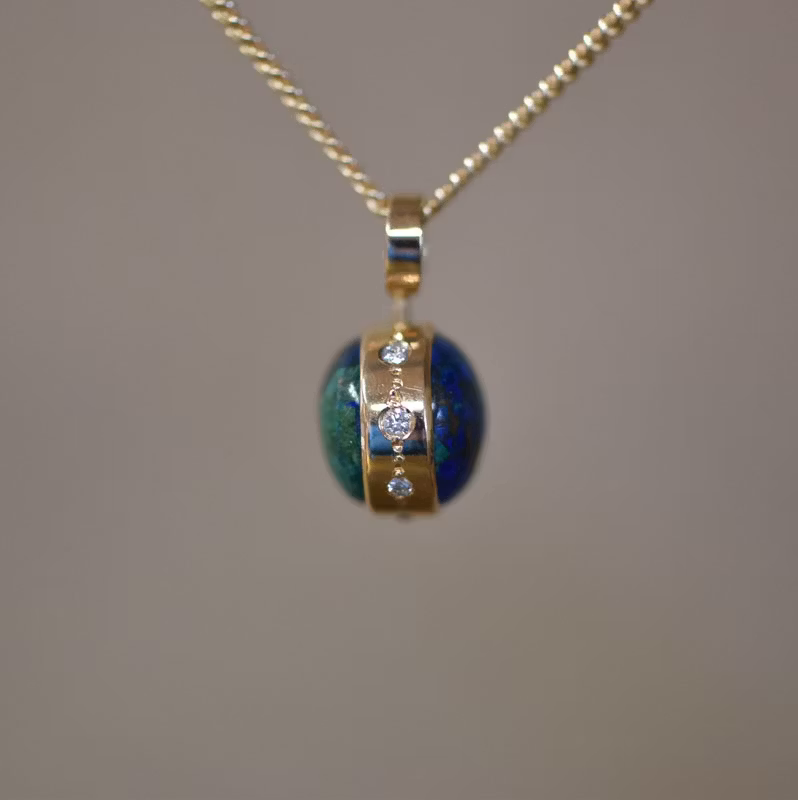 Guldhänge med diamanter och malakit+lapis lazuli