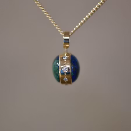 Guldhänge med diamanter och malakit+lapis lazuli