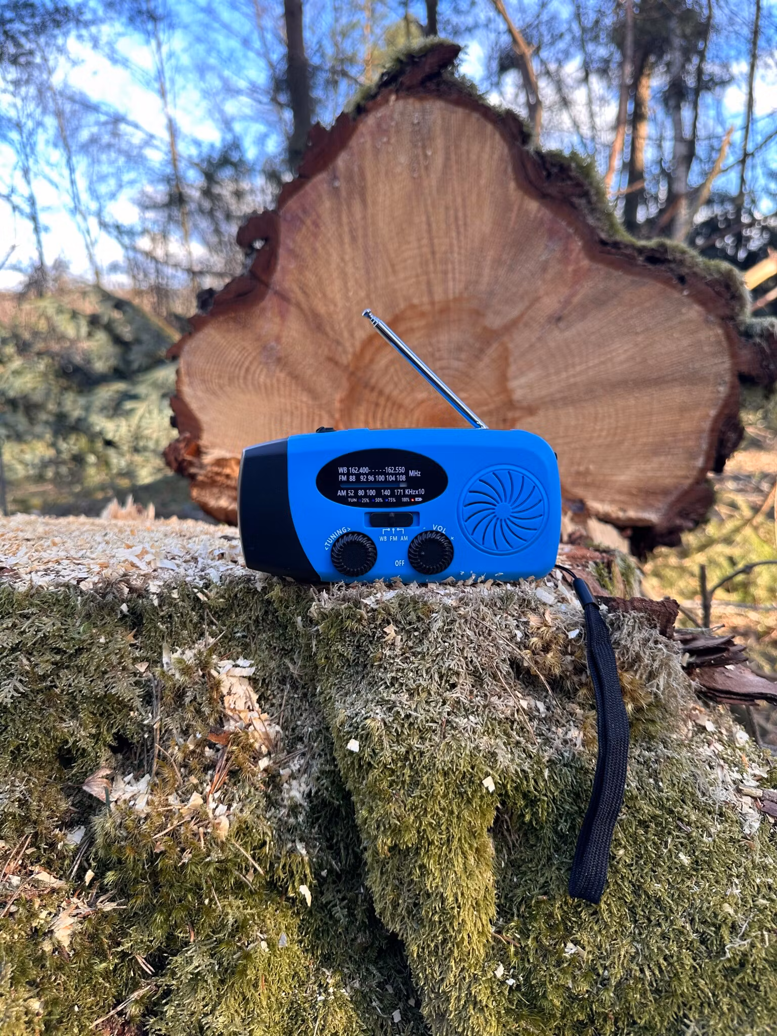 Blå Bärbar nödradio med vev och inbyggd 5000mAh powerbank