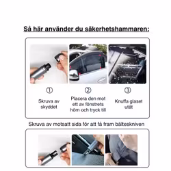 Nödhammare med fönsterkross och bälteskniv