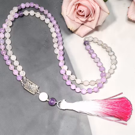 Mala med rosenkvart och ametist 80cm