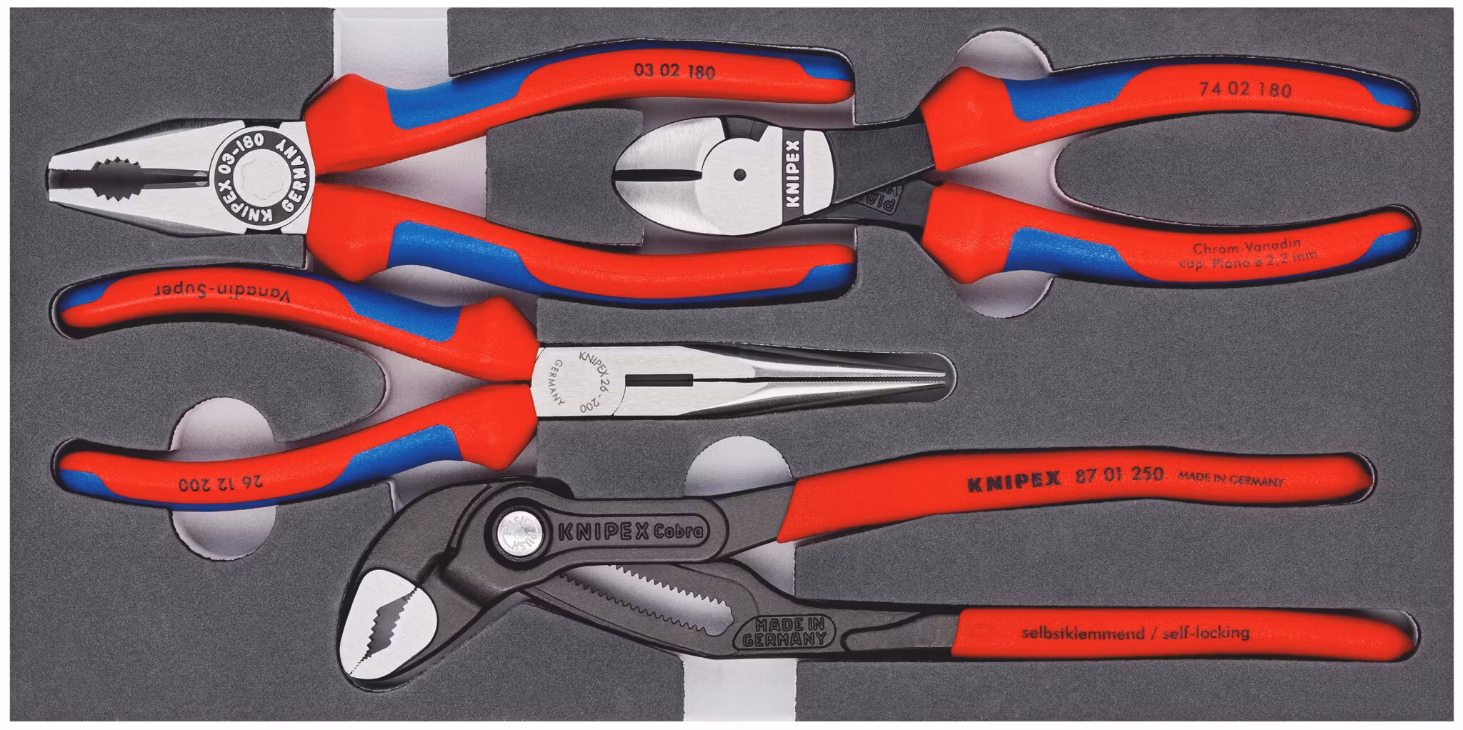 KNIPEX Set tänger i skumplastinlägg