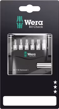 WERA Bit-Check 7 TX Universal 1 SB Bits for TORX screws + Bitholder 893/4/1 K 1 x 1/4"x50;867/1 TORX