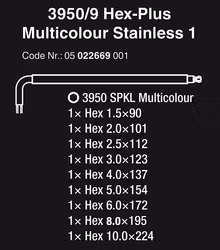 WERA 967 SPKL/9 TORX BO Multicolour SB L-key set for tamper-proof, BlackLaser 967 SPKL TORX® BO Mult