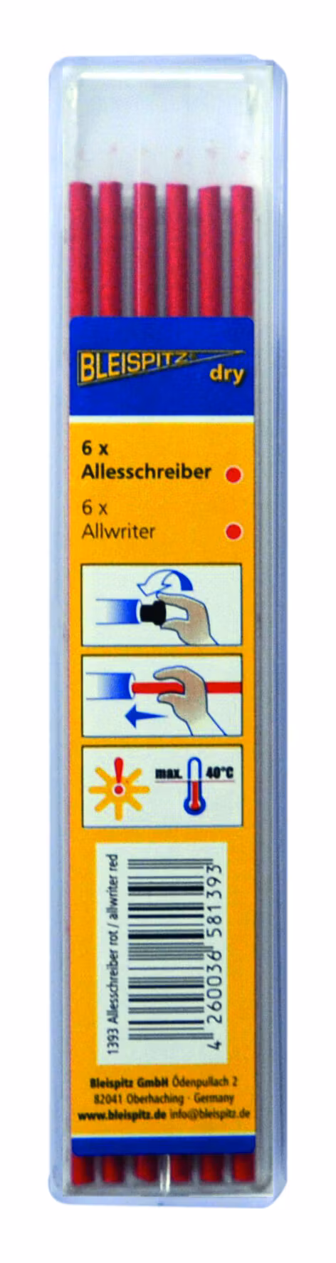 BLEISPITZ Lösa stift till dry Profi Krita röd 6st