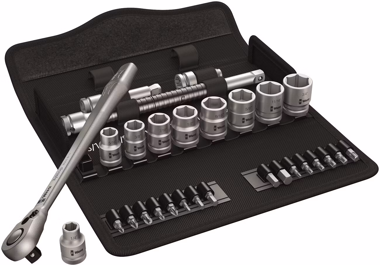 WERA 8100 SB 7 Zyklop Metal Ratchet Set with push-through square 3/8" drive, metric 8003 B 1 x 3/8"x