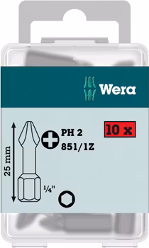 WERA 851/1 Z PH 1 x 25 mm DIY-Box Bits for Phillips screws DIY-Box 851/1 Z PH 10 x PH 1x25;