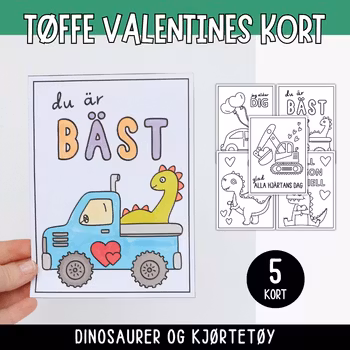 Valentine - kort dinosaurus og kjøretøy