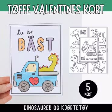Valentine - kort dinosaurus og kjøretøy
