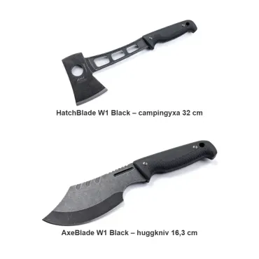 EKA yxset W1 Black – HatchBlade campingyxa 32 cm & AxeBlade huggkniv 16,3 cm