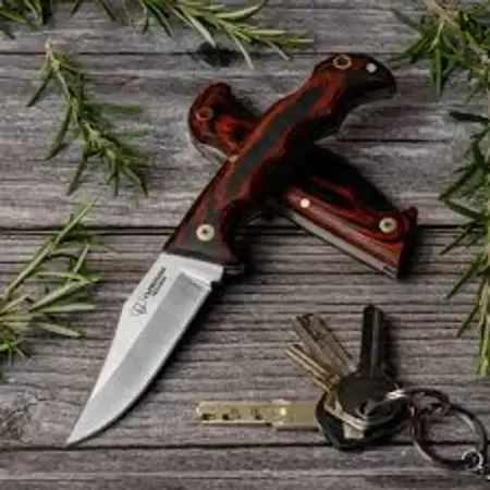 Cudeman Texana 333-R handgjord fällkniv 8 cm – rött stabiliserat trä, 85 g