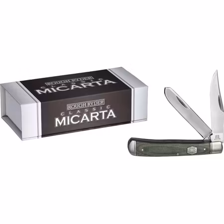 Fickkniv med dubbla vassa knivblad och micarta handtag.