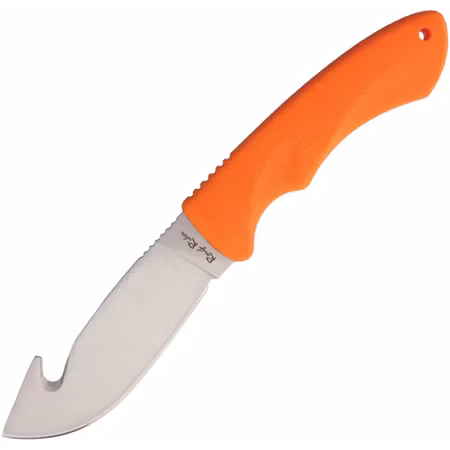 Billig jaktkniv med Orange handtag och ergonomiskt grepp.