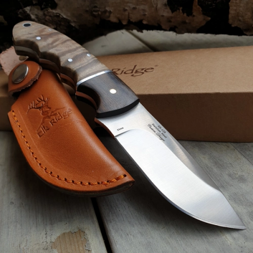 Elk Ridge ER-128 Allroundkniv Jakt - Burlwood & Läderslida | Knivmagasinet