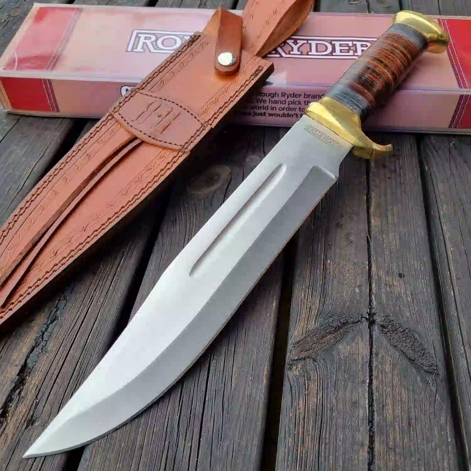 Köp Rough Ryder Bowie 43 cm med Läderhandtag | Knivmagasinet